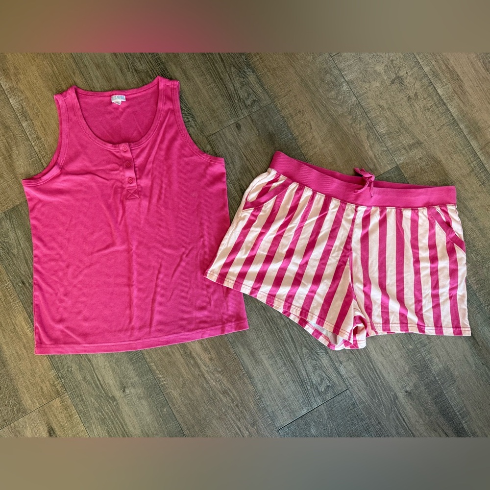 LuLaRoe Pink and White Striped Pajama Set